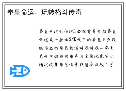 拳皇命运：玩转格斗传奇